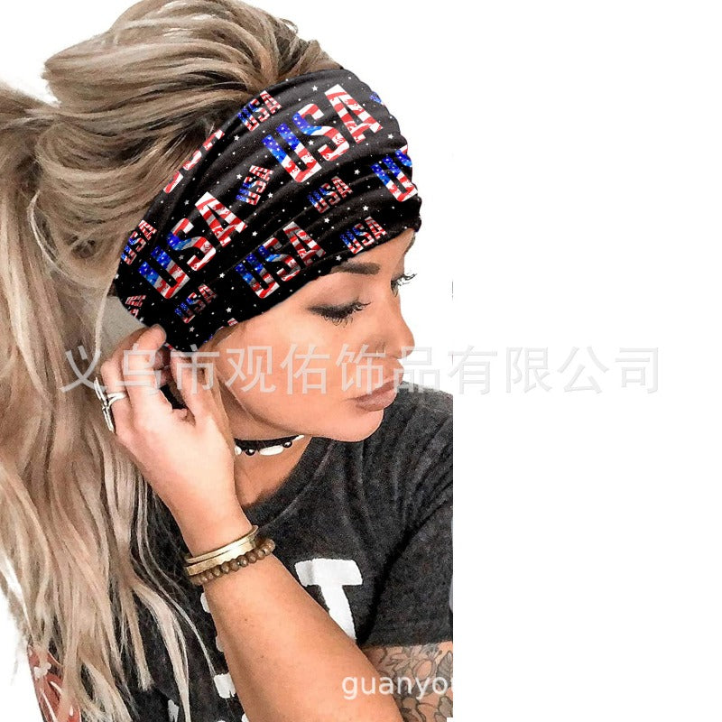Wholesale Independence Day Women's Knotted Wide Headband Fashion Sports Sweat-Absorbent Elastic Hair Accessories